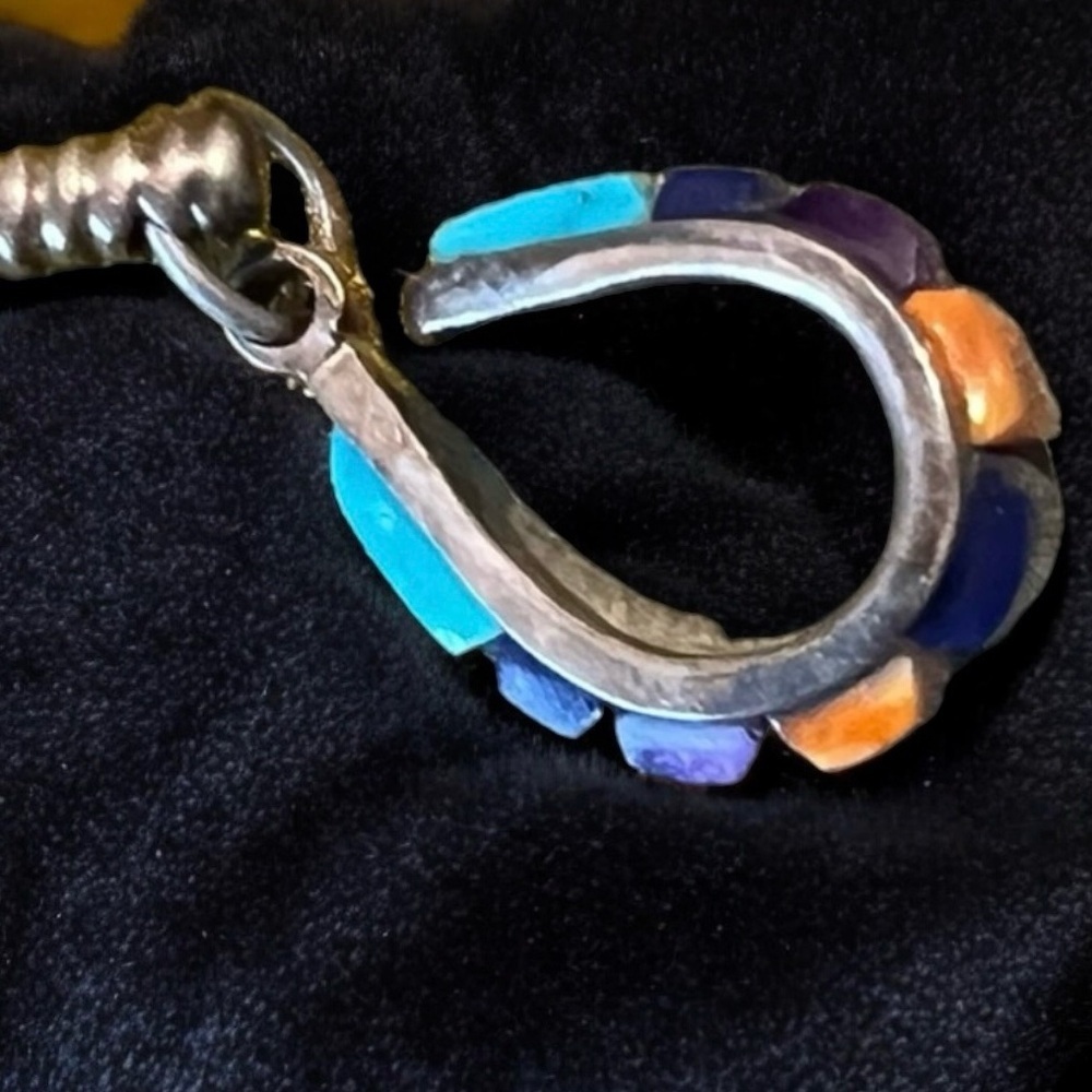 Vintage Christin Wolf feather stone inlay sterling silver pendant. 30+ years old - Picture 9 of 16